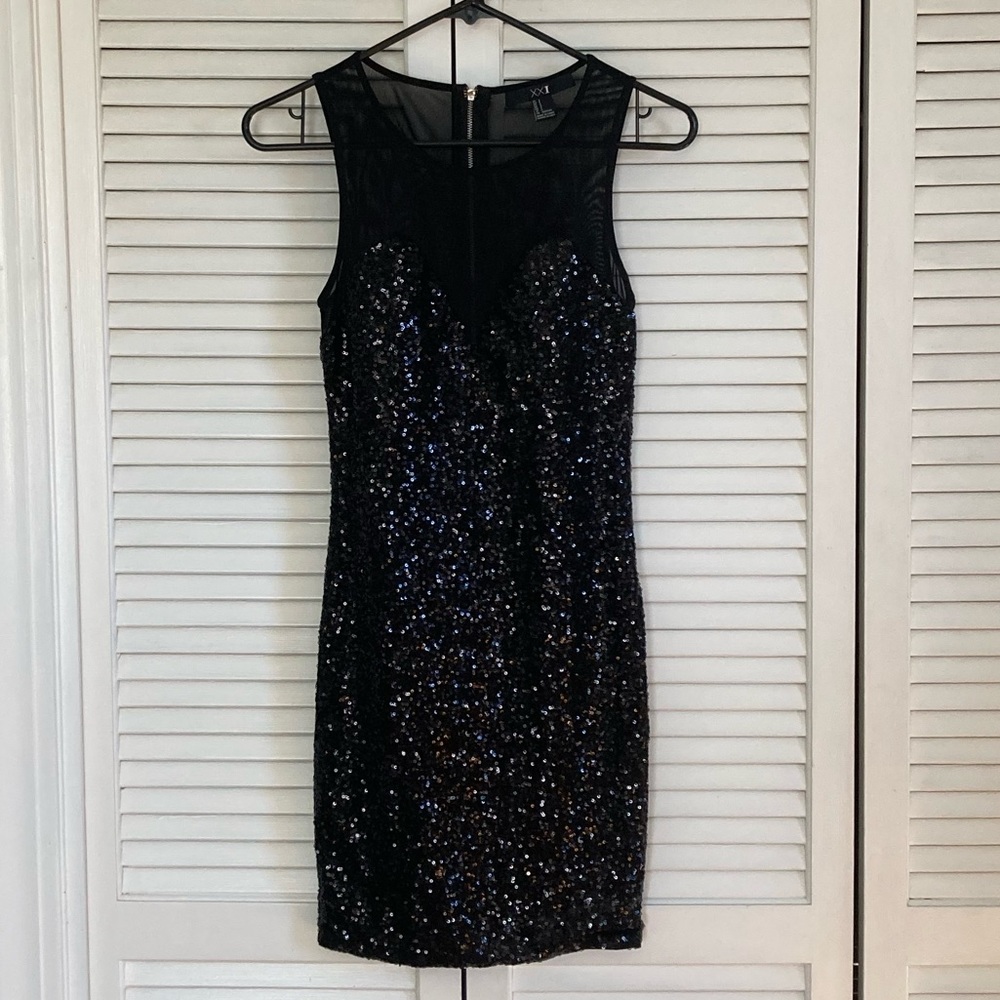 Black Sequins Mesh Cocktail Bodycon Mini Dress